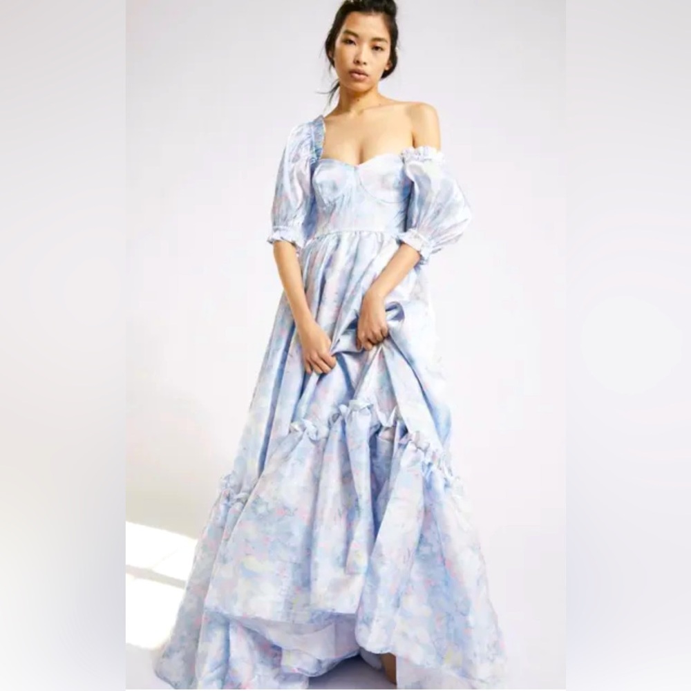 RARE Selkie The Ritz Princess Puff Sleeve Silky Bustier Dress in Monet